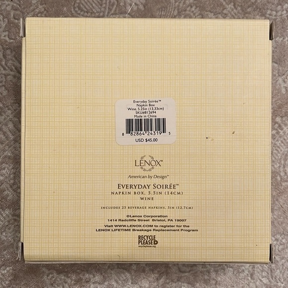 Brand New Lenox Everyday Soirée Wine Beverage Napkin Box Holder Grapes - Picture 10 of 14